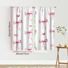 2pcs Set Pink Bow Print Light Filtering Curtains - Rod Pocket Design For Easy Hanging, Perfect For Bedroom, Living Room, Office Decor, Curtains For Living Room