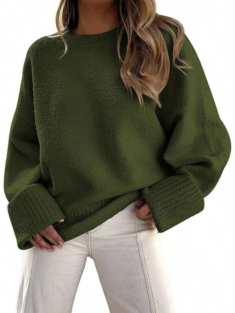Women's Oversized Sweaters Fuzzy Chunky Warm Pullover Sweater - Army Green - View 1