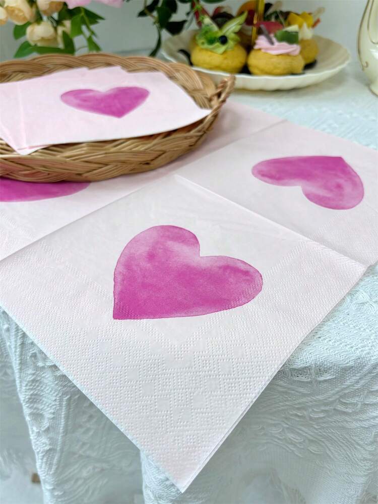 20/50pcs Pink Heart Printed Party Napkins, 13inch*13inch/33cm*33cm, Disposable Wedding Valentine's Day Printed Tissue Paper, Restaurant Hotel Holiday Decor Placemats, Party Supplies
