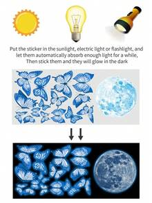 1/3/5pcs Moon, Butterfly Luminous Stickers Waterproof PVC Self-Adhesive Removable Luminous Stickers Suitable For Bedroom, Children's Room Wall Stickers Halloween, Christmas Gifts For Friends And Family. Room Decor Bedroom Decor Kitchen Decor Wall Decor