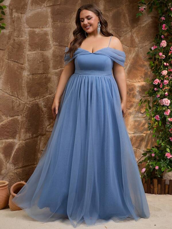Plus Tulle Off The Shoulder Maxi Dress For Wedding Guest Evening Party Formal Event Prom Gowns Fashion Elegant Cruise Graduation Homecoming Curve