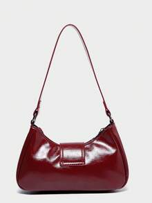Fashionable Retro Wine Red Crescent Bag, Y2K Babe Shoulder Bag, Ruched Cloud Bag Design, Soft Leather Underarm Shoulder Bag, Street Style - Burgundy - View 5