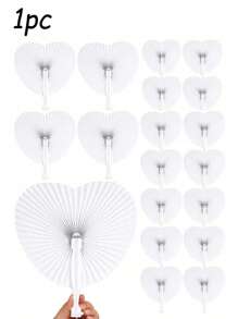 1/5/10/20/30/40/60 piezas Abanico de papel blanco con forma de corazón plegable, abanicos de papel de verano, abanicos plegables a granel de mano blanca con mango de plástico para decoración de boda, fiesta, cumpleaños, ceremonia de boda, mejor regalo