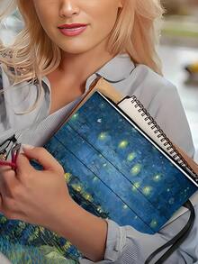 1 pieza Funda con cremallera para libro con tema de "La Noche Estrellada" de Vincent Van Gogh, protector de libro de tapa blanda, chaqueta de libro de tapa blanda, funda de libro, manga de libro, bolsa de libro impresa con bolsillo frontal, bolsa de almacenamiento multifuncional para libros adecuada para la escuela, estudiantes, maestros, amantes de los libros