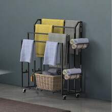 Free Standing Towel Rack For Bathroom, 4 Tier Floor Towel Holder Stand With Storage Shelves, Metal Blanket Rack Holder,Towel Drying And Display Rack Outdoor, Black - 黑色 - 查看 3