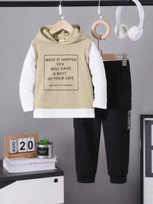 2pcs/Set Boys' Casual Hoodie Sweatshirt With Letter Print And Matching Sweatpants, Spring/Autumn