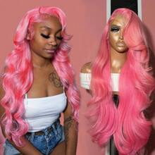 13X4 Pink Lace Front Wig Human Hair Pink Wigs Human Hair Body Wave Lace Frontal Human Hair Wigs For Women/ Girls, Pre Plucked Colored Lace Frontal Wig Human Hair With Baby Hair, Party Festival Wedding Hair (180%, 10-26 Inch), Colorful Human Hair Wigs Perfect For Halloween Cosplay Use For Girls,Salon Quality, Can Be Dyed, Halloween Costumes Party Human Hair Extension, Angel Cosplay Use
