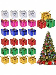 12pcs Christmas Shiny Mini Box Ornaments - Assorted Color Metallic Foil Packaged Decorative Boxes For Christmas Tree Hanging Decor - متعدد الألوان - مشاهدة 1