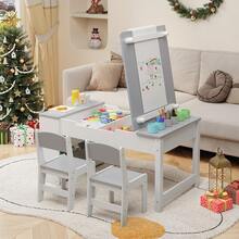 4-In-1 Kids Table And Chair Set With Removable Tabletop Storage And Paper Roll Dispenser, Toddler Craft Table With 6storage Boxes,For Drawing, Child Activity Table, Kids Table Set Painting ,Children's Day Gifts - 灰色 - 查看 11