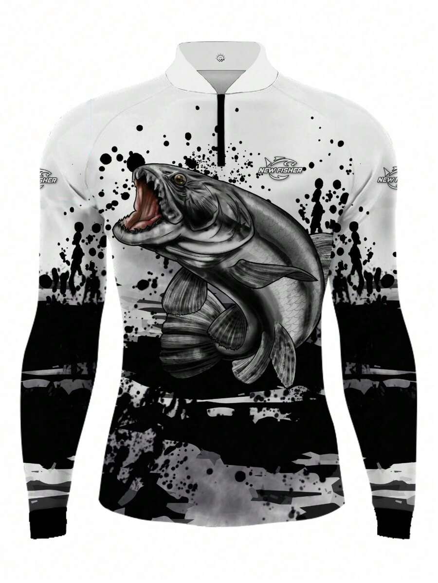 New Fisher Traíra Fishing T-Shirt With Zippered Collar And UV Sun Protection - NF32 - 叛徒 - 查看 1
