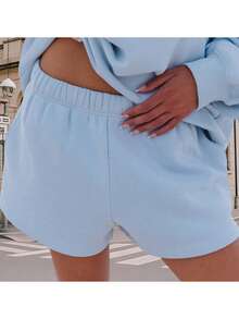Women Athletic Shorts Loose Fit Solid Color Drawstring Sweatshorts For Yoga Running - Màu xanh nhạt - Xem 2
