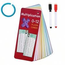 Set de 15 piezas/Tarjetas didácticas de matemáticas con operaciones de suma, resta, multiplicación y división, reutilizables con marcador de borrado en seco, herramienta de aprendizaje matemático para el aula y los estudiantes, adecuado como regalo para estudiantes [Multiplicación 14 piezas] - Multicolor - Ver 2