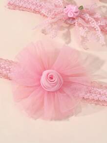 3 Stücke süße rosa Stirnbänder für Babys, niedliche Mesh-Rosenblumen-Haarspangen für Kleinkind Säuglinge, Neugeborene, elastische Nylon-Haarbänder, weich und dehnbar, Neugeborenen-Fotorequisiten, Baby-Shower-Party-Kopfschmuck, Baby-Haraccessoires