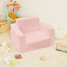 Kids Chairs For Toddler, 2-In-1 Toddler Soft Sherpa Couch Fold Out, Convertible Sofa To Lounger For Girls And Boys, Grey,Pink,Cream - 粉色 - 查看 3