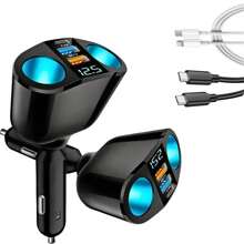 YITUMU Caricabatterie per auto con display digitale della tensione - 2 porte USB + Type-C e doppia porta per accendisigari | Ingresso 12V/24V per telefoni/tablet/ventilatori USB