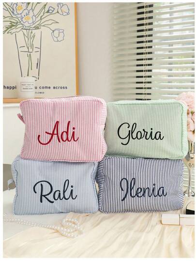 1 Pc Personalized Custom Embroidery Bag Cosmetic/Storage/Toiletry Bag Light Convenient Large Capacity Versatile Embroidery Customization Ideal Gift For Girlfriend Family Classmates Sisters Suitable For Business Trips Vacations Bridesmaid Gifts Makeup Bag Personalized Gift For Her Bridesmaid Proposal Gift Cosmetic Bag Bachelorette Gift Bride Squad Party Favours