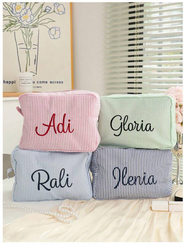 1 Pc Personalized Custom Embroidery Bag Cosmetic/Storage/Toiletry Bag Light Convenient Large Capacity Versatile Embroidery Customization Ideal Gift For Girlfriend Family Classmates Sisters Suitable For Business Trips Vacations Bridesmaid Gifts Makeup Bag Personalized Gift For Her Bridesmaid Proposal Gift Cosmetic Bag Bachelorette Gift Bride Squad Party Favours