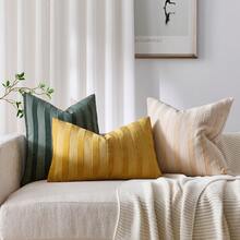 1个/2个芥末黄3D条纹抱枕套(不含枕芯),现代时尚柔软雪尼尔和仿亚麻混纺双色条纹舒适抱枕套,适用于家居沙发、卧室、装饰,四季皆宜。 - 芥末黃 - 查看 7