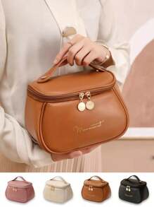 1PC Multi-Functional Travel Makeup Bag Waterproof Make Up Pouch Large-Capacity Cosmetic Storage Bag Portable Beach Bag Double-Layer PU Leather Cosmetic Bag Gift Bags Bathroom Toiletry Bag Ladies Travel Cosmetic Organizer Double-Layer PU Leather Material, Large-Capacity, Multi-Functional,