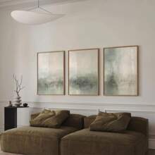 3 pièces Murale de paysage vert sauge, Murale triptyque, 3 impressions, Art abstrait zen, Peinture minimaliste, Décoration de grand salon nordique, Art mural sur canevas, Sans cadre