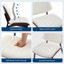 LIZHOUMIL Dining Chairs Set Of 2/4/6 - Mid Century Modern Upholstered Retro PU Leather Kitchen Chairs With Walnut Bentwood Back And Metal Legs, Black/White - 白色 - 查看 5