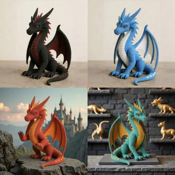 1pc Latest Amigurumi Adult Handmade Fierce Shadow Dragon Crochet Kit (4 Color Options), Cute & Interesting Modern Home Decor Figurine, Adult Crochet Kit With Step-By-Step HD Text Tutorial, Christmas, Valentine's Day, Mother's Day Gift, Birthday, Wedding Party Gift - Not Finished Product, Accessory Color Random