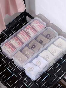 1pc Multi-Functional Plastic Socks, Underwear, Spice Organizer Box, Stackable Compartment Storage Box For Cables, Closet Organizer Box With Flip Cover, Dust-Proof - Clear - View 5