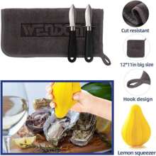 WENDOM Oyster Knife Shucker Set Oyster Shucking Knife And Gloves Cut Resistant Level 5 Protection Seafood Opener Kit Tools Gift(2knifes+2Glove+1Cloth)