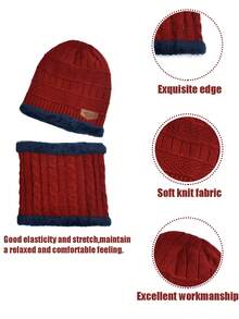 3pcs Kids Winter Hat, Scarf And Gloves Set, Knitted Beanie Hat And Scarf, Suitable For 3-12 Years Old Children - Burgundy - View 6