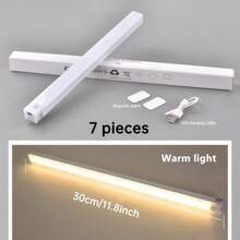 1/7件装无线感应LED灯条，橱柜下感应灯（10/20/30/50厘米），适用于厨房、卧室、橱柜、衣柜、楼梯、走廊等场所照明。