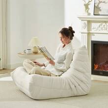 Giant Bean Bag Chairs For Adults, Velvet Lazy Sofa, Lazy Floor Sofa Couch Single Seat With Non-Slip Base, ,  Fireside Lounger Chair With All-In-One Memory Foam, Beanbag Togo Sofa For Living Room Bedroom Dorm Office, Reading - 白色 - 查看 6