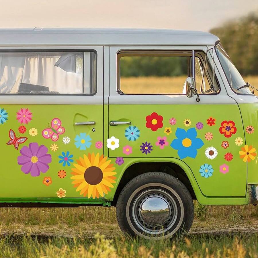 12 Sheets Daisy Stickers 130 PCs Flower Car Decals Self Adhesive Vinyl Retro Flower Car Sticker Bumper Mirror Window Clings Laptop Wall Decoration (Multicolor, Daisy) - Màu sắc tươi sáng - Xem 1
