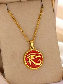 1 pieza Collar Ojo de Horus, Colgante redondo del Ojo Udjat del Antiguo Egipto, Collar de acero inoxidable, Joyería talismán, Accesorios de moda, Collares de mujer, Collar de hombre, Regalo para amigo - Ojo - Ver 5