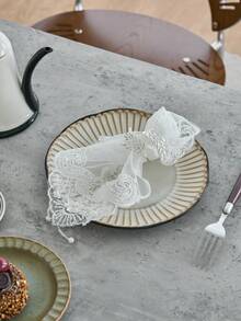 1/2/4/6pcs White Lace Square Coasters, French Vintage High-End Beaded Sequin Handmade Embroidered Placemats, Suitable For Coffee Table, Daily Use, Festivals, Weddings, Parties, Home Decor, Dorm Decor, Photography Background - White - View 5