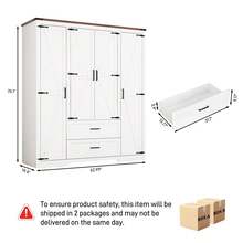 2/3/4 Doors Wardrobe Armoire Closet With Doors And Drawers, Farmhouse Wooden Armoire Storage Cabinet With Shelves & Hanging Rod For Bedroom - trắng - Xem 12