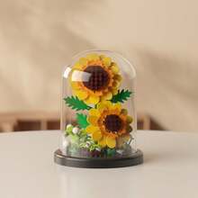 微粒盆栽花卉积木（带展示盖）, DIY 彩色花卉系列积木, 装饰花束, 生日礼物, 父亲节礼物, 母亲节礼物, 教师节礼物, 节日礼物, 结婚礼物, 婚礼装饰, 毕业礼物, 情人节礼物, 玫瑰, 向日葵 - 彩色 - 查看 13