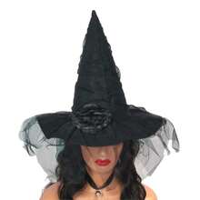 Halloween Witch Hat Gothic Wizard Hat Masquerade Cosplay Hat With Simulation Flower Decor