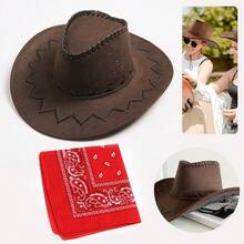 NetHong Texan Cowboy Hat Western Movie Fancy Dress Costume West Rodeo Outdoor Accessory - Brown - View 2