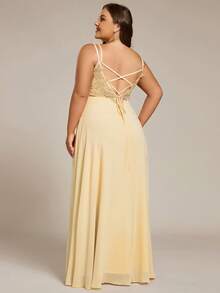 EVERPRETTY Plus Size Backless V-Neck Chiffon Bridesmaid Dress Spring - Yellow - View 8