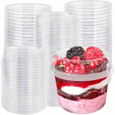 10/20 piezas Vasos de postre de plástico con tapas, vasos y tapas, adecuados para mousse, gelatina, helado, yogur, temas de vacaciones y cumpleaños, plegables y de uso múltiple