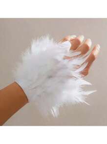 1件羽毛袖口/羽毛臂环/歌舞女郎腿部装饰手镯，适合狂欢节派对、角色扮演、舞台表演服装、万圣节 - 多色 - 查看 2