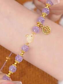 矩形天然紫水晶石手链 身体净化瘦身手链 女士能量石手链 减肥手链 缓解疲劳 疗愈瑜伽-紫色 - 紫色 - 查看 18