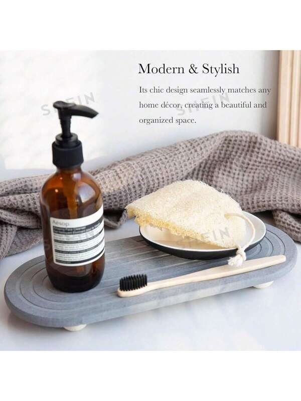 Diatomaceous Earth Sink Organizer Tray - Absorbent Stone Kitchen & Bathroom Countertop Stand, Striped Design, Quick-Dry Toothbrush Holder Pad Kitchen Kitchen Decor Kitchen Organization And Storage Kitchen Accessories