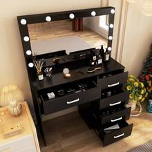 Black Vanity Makeup Desk Dressing Table With 11 LED Lighting Mirror & 5 Drawers - Black - View 4