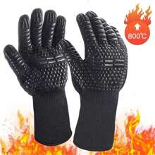One Piece BBQ Gloves High Temperature Resistance Oven Mitts 800 Degrees Flame Resistant Barbecue Heat Insulation Microwave Gloves, Cut Resistant, Non-Slip Silicone BBQ Gloves For Kitchen, Grill, Camping, And Cookware - Black - View 13