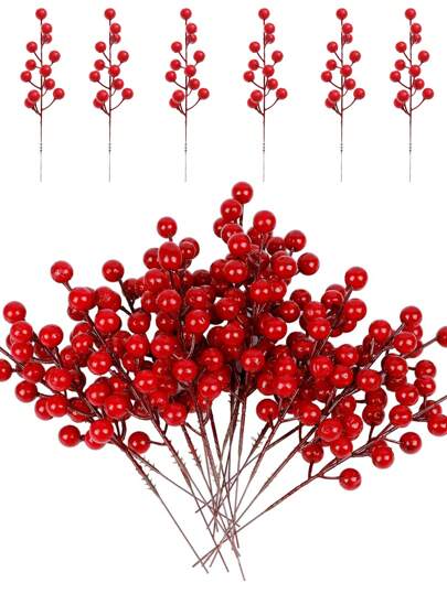1/10/20 peças de frutinhas vermelhas brilhantes artificiais para decoração de árvore de Natal, galhos de azevinho de espuma, ideais para decoração de inverno, decoração de Natal, decoração de quarto, decoração de casa, acessórios de decoração de festas DIY, materiais para embrulho de presentes de Natal, decoração de Ano Novo, decoração de cozinha, decoração de pátio externo, projetos DIY, estética de decoração de ambientes.