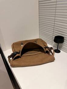 中号复古军用帆布笔记本电脑斜挎包，棕色复古风格 - 棕色 - 查看 6