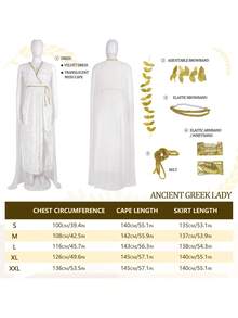 Ancient Greek Goddess Costume, White Velvet Maxi Dress With Gold Accents, Roman Toga Style Halloween Cosplay Gown - 白色 - 查看 5
