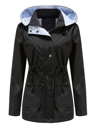 Women's Waterproof Solid Color Woven Fabric Zip-Up Hooded Windbreaker, Suitable For Dates, Holidays, Everyday, Birthday Parties, Travels, Brunch, Airport Outfits, Spring & Autumn