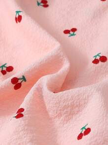 樱桃印花睡衣套装，甜美可爱翻领纽扣长袖上衣和裤子，女士睡衣和家居服，秋冬秋季服装 - 粉色 - 查看 8